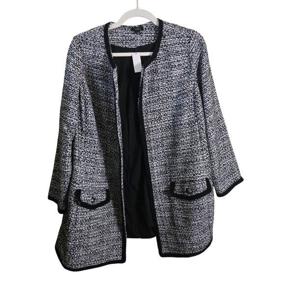 Talbots NWT Textured Tweed Sweater Jacket Black White Size 1Xp - Picture 2 of 11